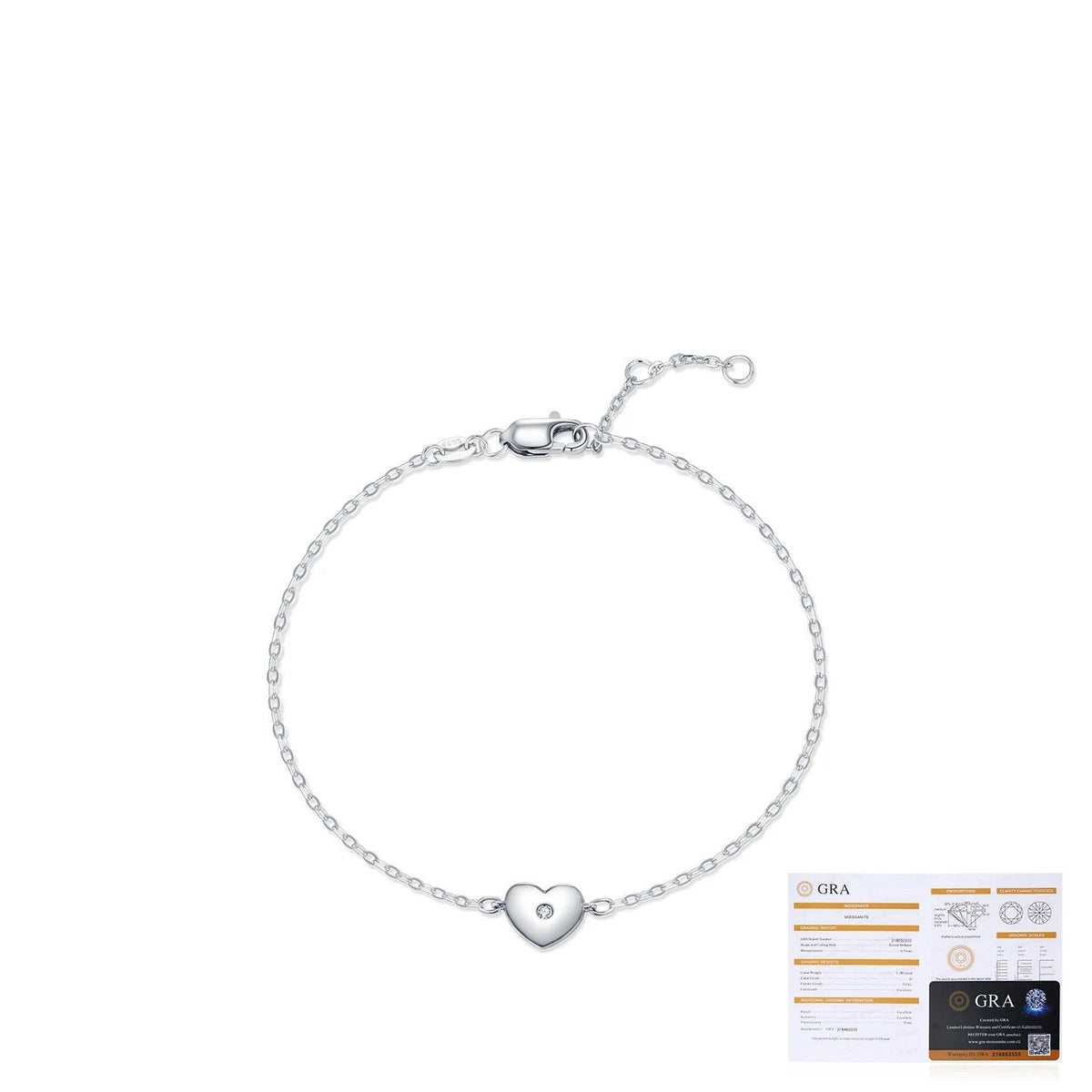 Minimalist Heart-Shaped D-Color VVS1 Moissanite Bracelet in Sterling Silver