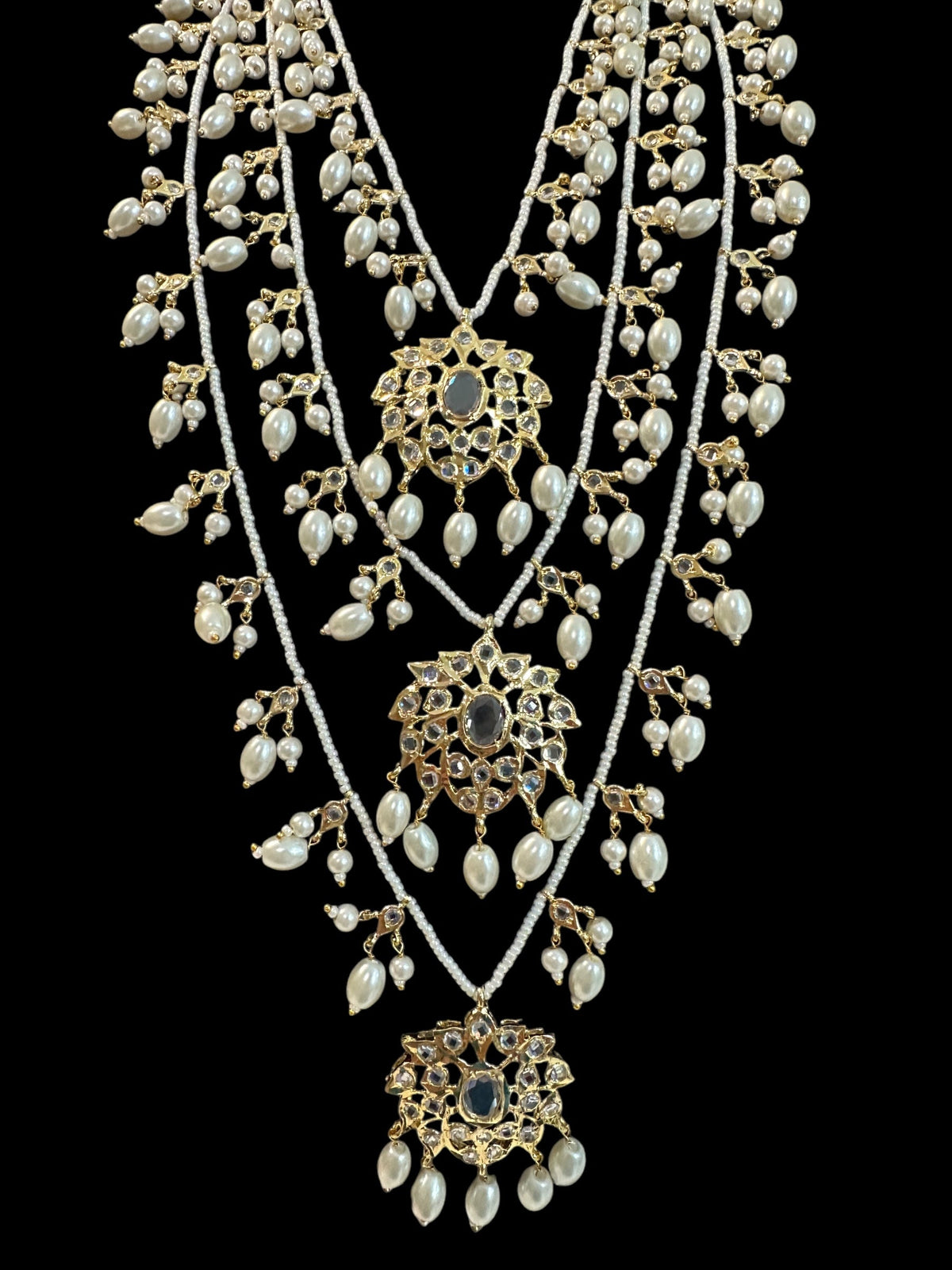 SAT104 Farmana three layer Hyderabadi necklace in pearls  ( READY TO SHIP )