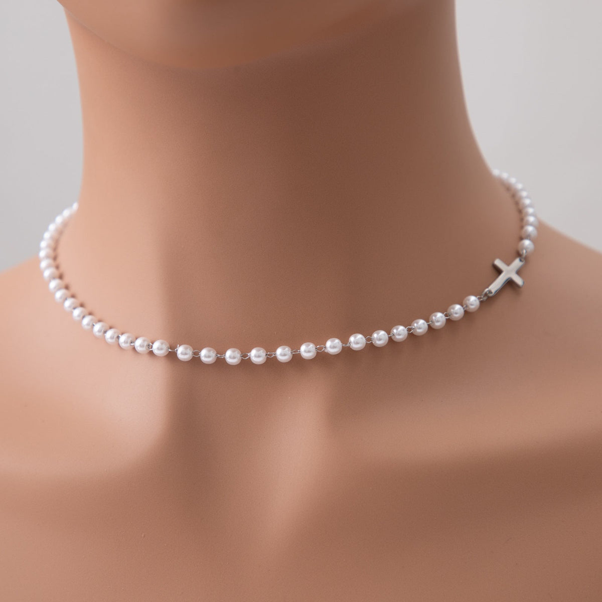 Pearl Cross Titanium Steel Necklace For Women