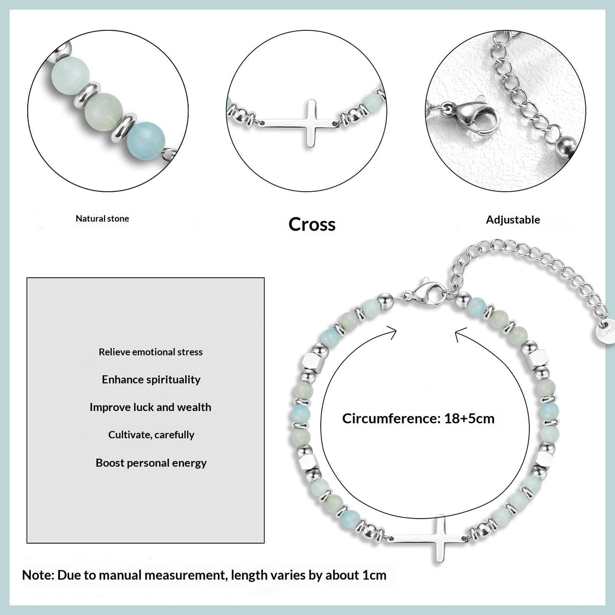 Natural Stainless Steel Cross Beaded Bracelet Card