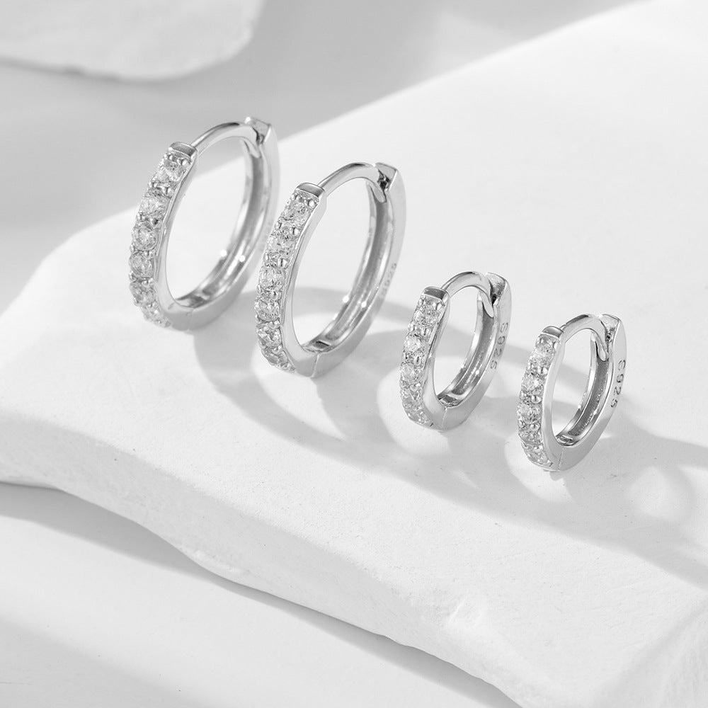 S925 Sterling Silver Ear Clips Inlaid With Zirconia Basic Round Earrings