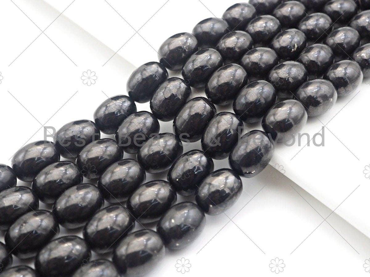 Top Quality Barrel Shape Shungite, Smooth Drum Shape Shungite, Healing Energy, Genuine Shungite Beads 10x14mm, 15.5" Full Strand, Sku#U983
