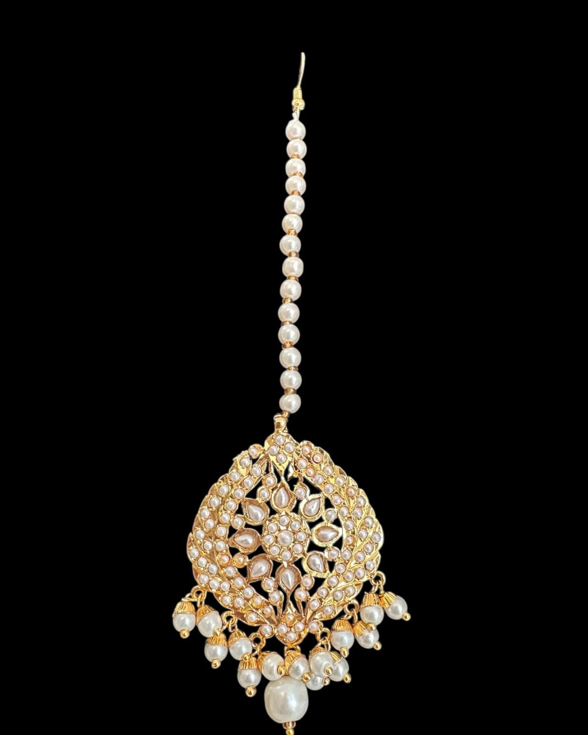 DJET99 Megha jadau earrings tika set  in pearl ( READY TO SHIP )