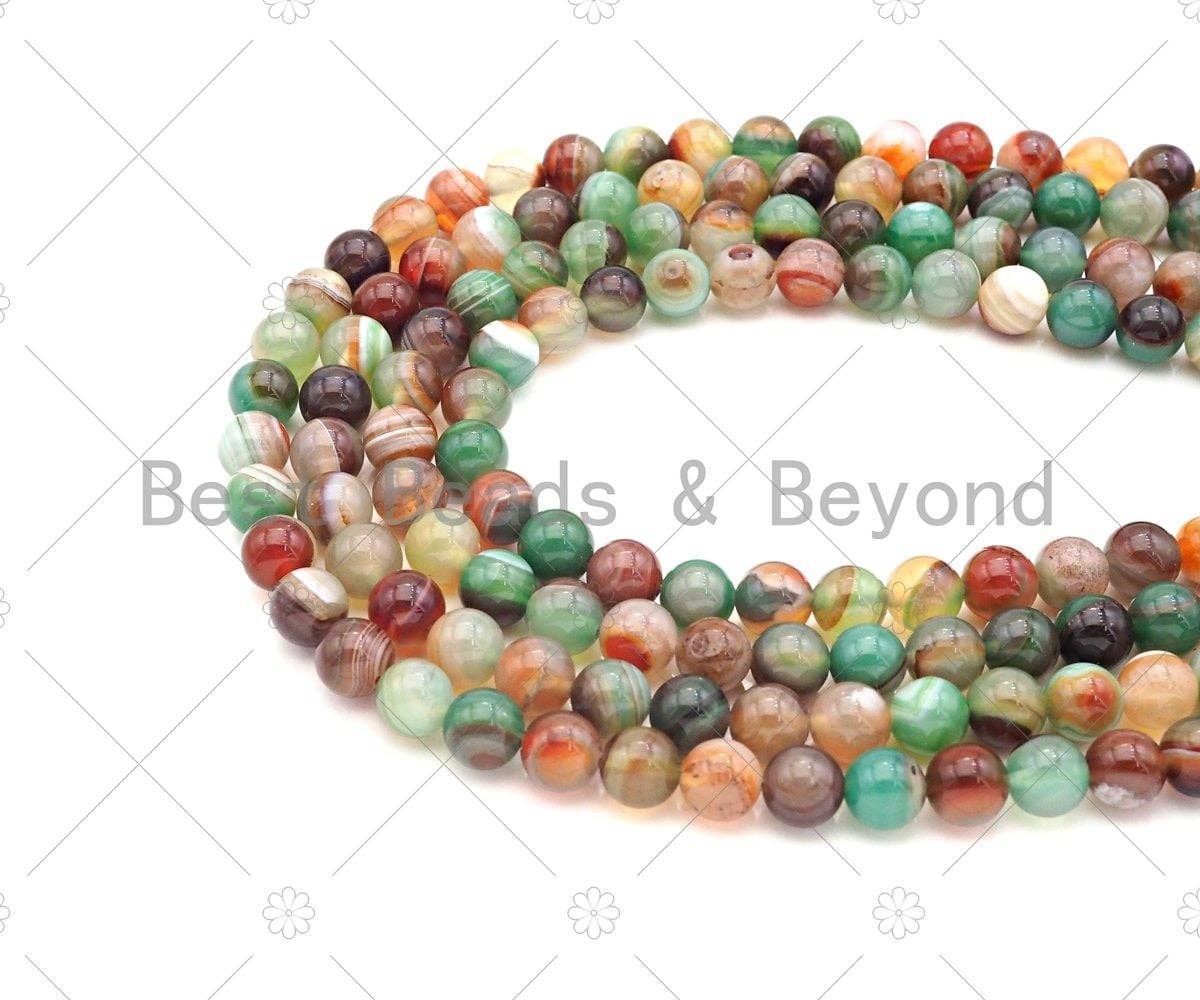 High Quality Green Brown Banded Agate Smooth Round Beads, 6mm/8mm/10mm/12mm Agate, Natural Agate Beads, 15.5"Full Strand, Sku#UA219