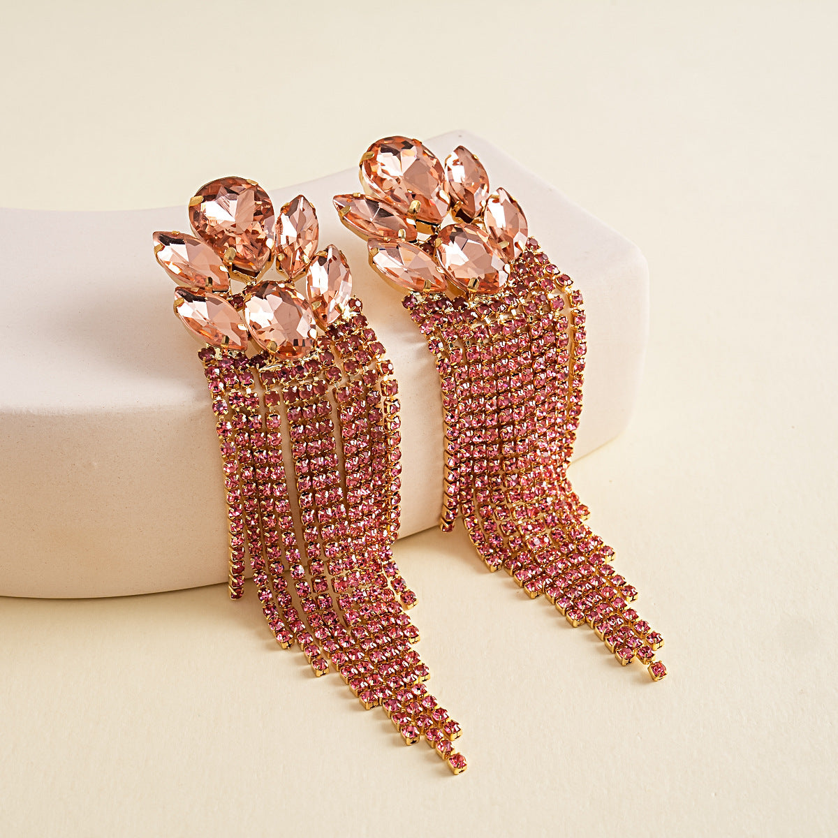 Womens Oval Rhinestone Inlaid Tassel Stud Earrings,Costume Earrings For Daily Banquet Party Wear