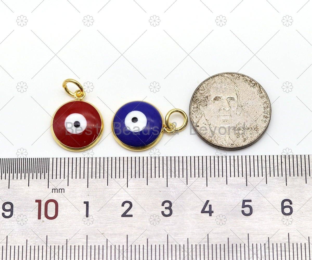 Enamel Colorful Evil Eye on Coin Shape Pendant, 18K Gold Filled Evil Eye Charm, Necklace Bracelet Charm Pendant,Sku#JL60
