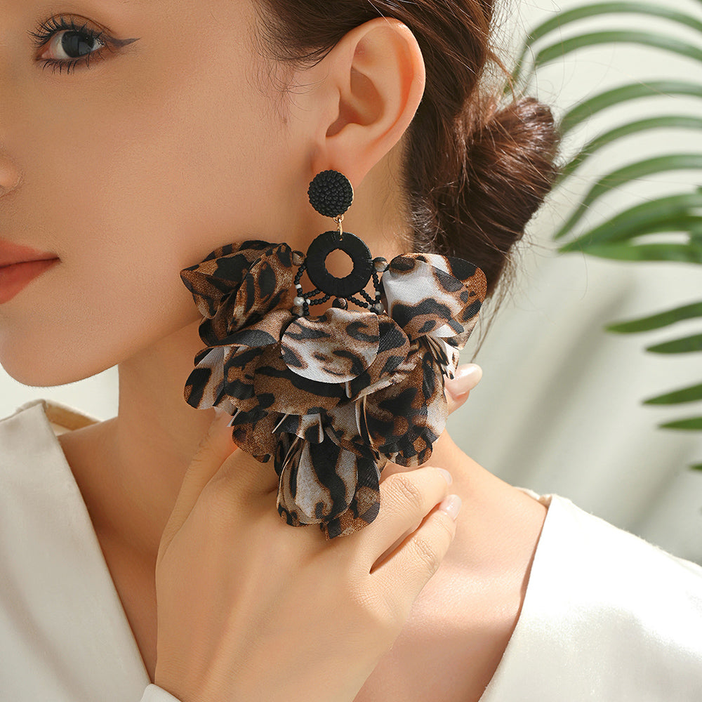 Handmade Bohemian Beaded Chiffon Flower Tassel Earrings For Women Tropical Vacation Statement Jewelry