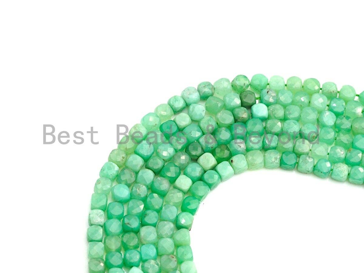4mm High Quality Natural Chrysoprase Faceted Cube Beads, Natural Chrysoprase Beads, 15.5" Full Strand, Sku#U768