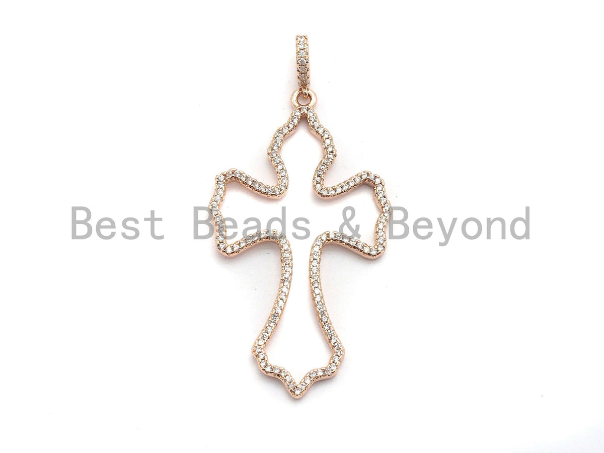 CZ Micro Pave Large Hollow out Cross Pendant/Focal, Cubic Zirconia Paved Charm, Necklace Bracelet Charm Pendant, 31x52mm,sku#F671