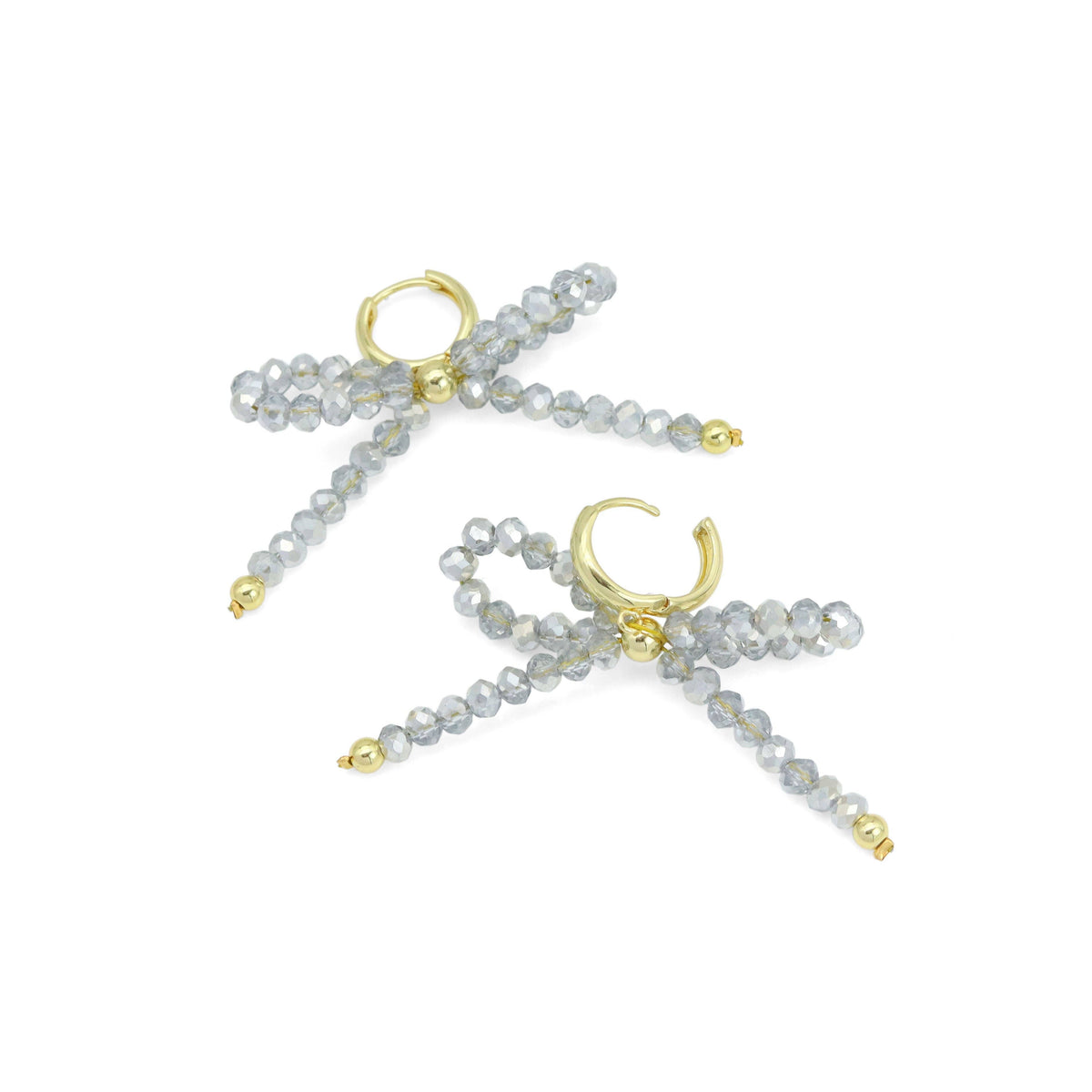 Gray Crystal Beads Bowknot Earrings, Sku#LD634