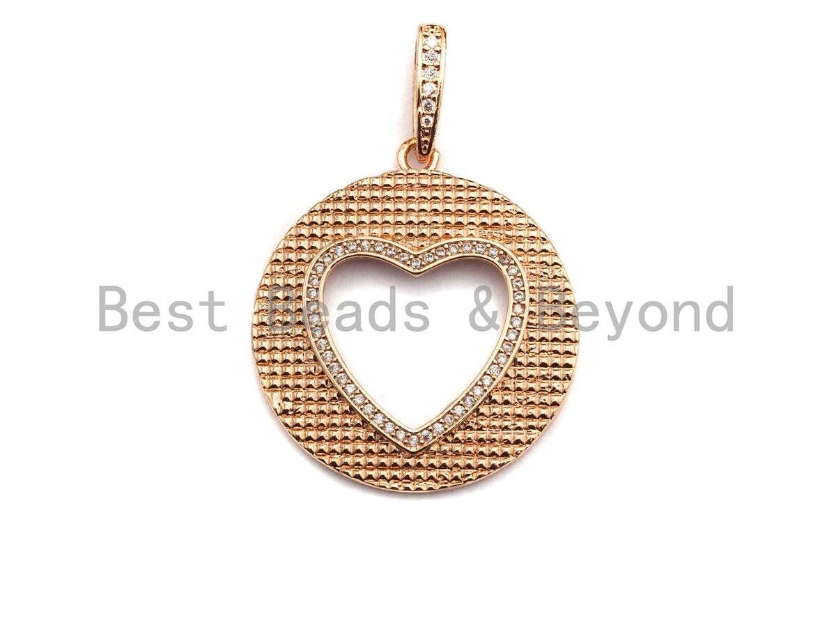 CZ Micro Pave Hollow out Heart Round Shaped Pendant/Charm, Cubic Zirconia Pendant Charm,28x31mm,sku#F910