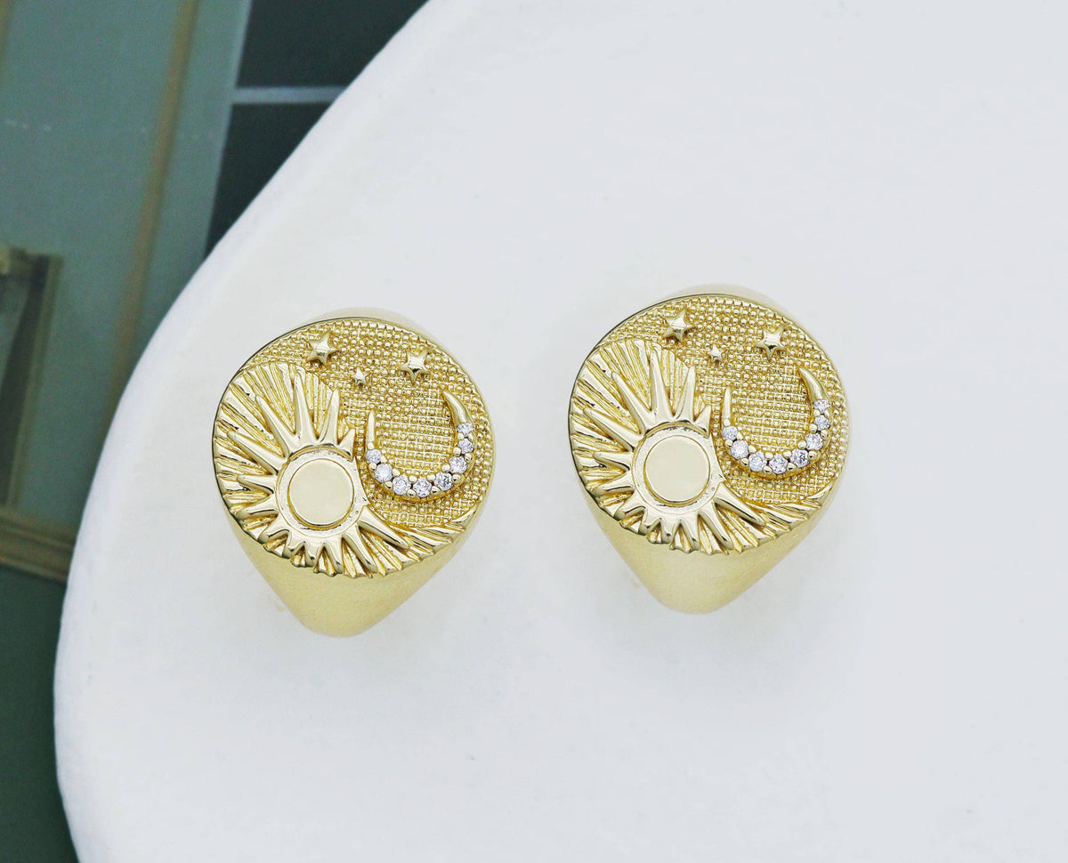 CZ Sun Cresent Moon Signet Ring, Sku#X342
