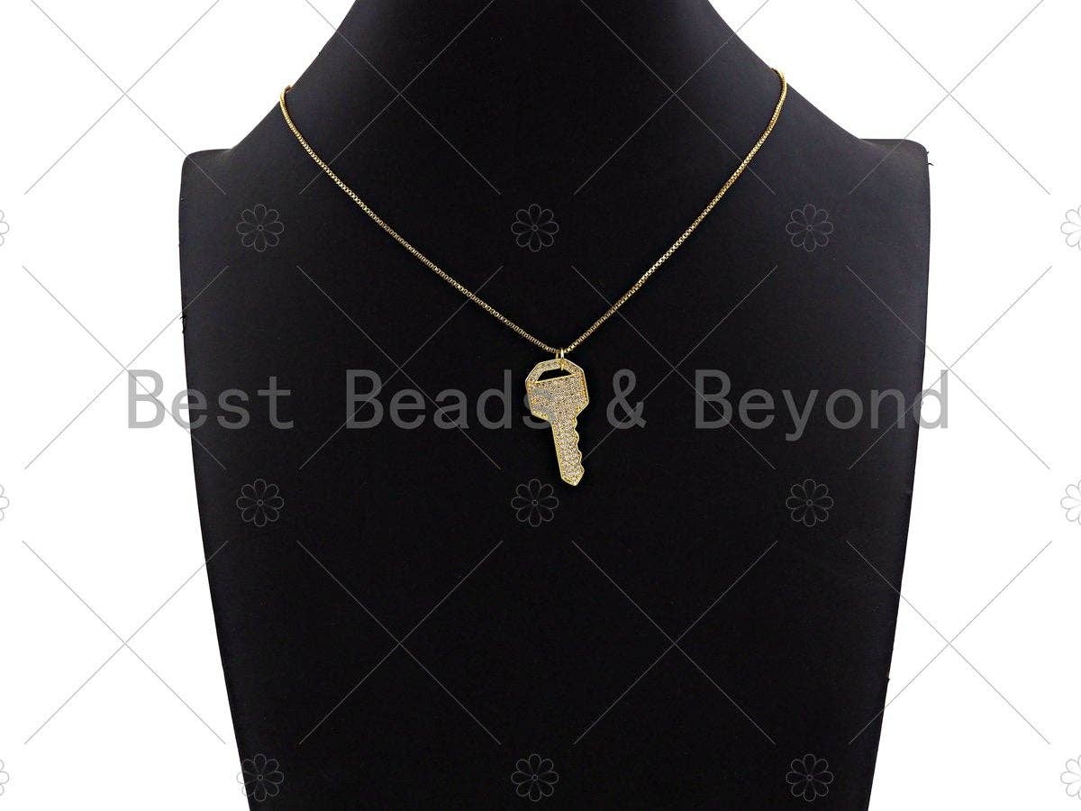 18K Gold Filled/ Silver Color Large CZ Micro Pave Key Shape Charm/Pendant,Key Charm, Key Pave Pendant, Gold Key charm, 15x32mm, Sku#LD21