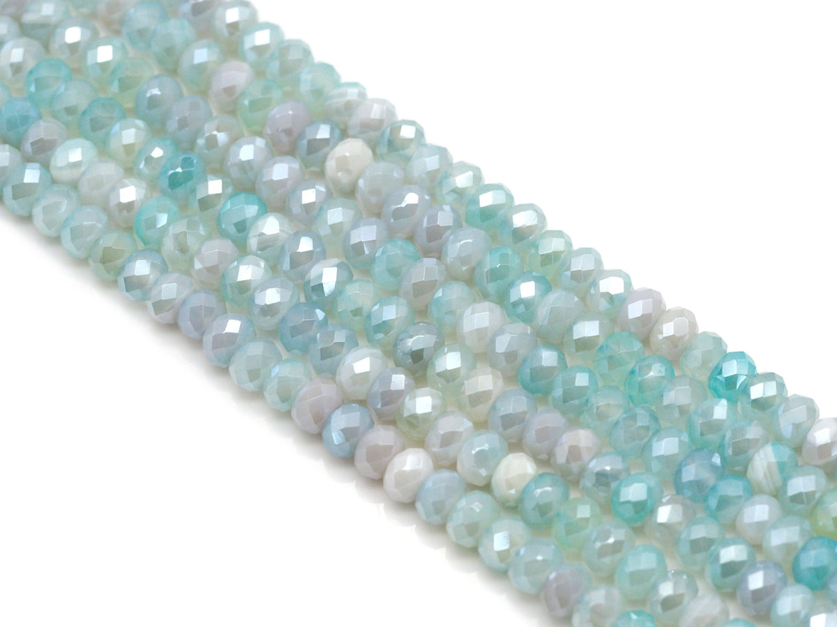 Mystic Natural Aqua Blue Banded Agate Rondelle Faceted Beads, Sku#UA251