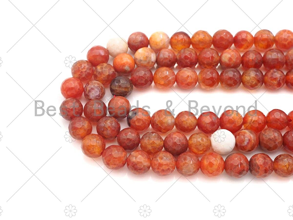 Dark Orange Fire Agate, Round Faceted 12mm, UA141C