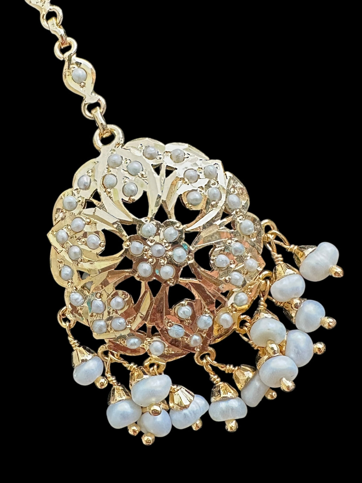 Gold plated silver tikka in fresh water pearls ( READY TO SHIP  )