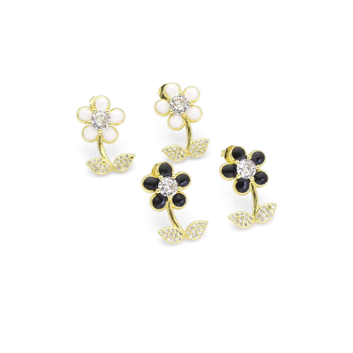 Colorful Enamel CZ Gold Flower Stud Earrings, Sku#LK839