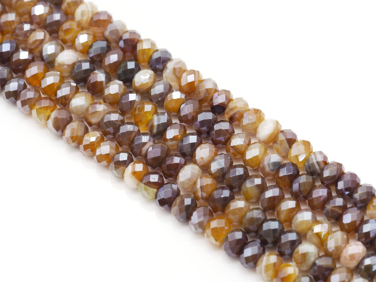 Mystic Natural Brown Banded Agate Rondelle Faceted Beads, Sku#UA254