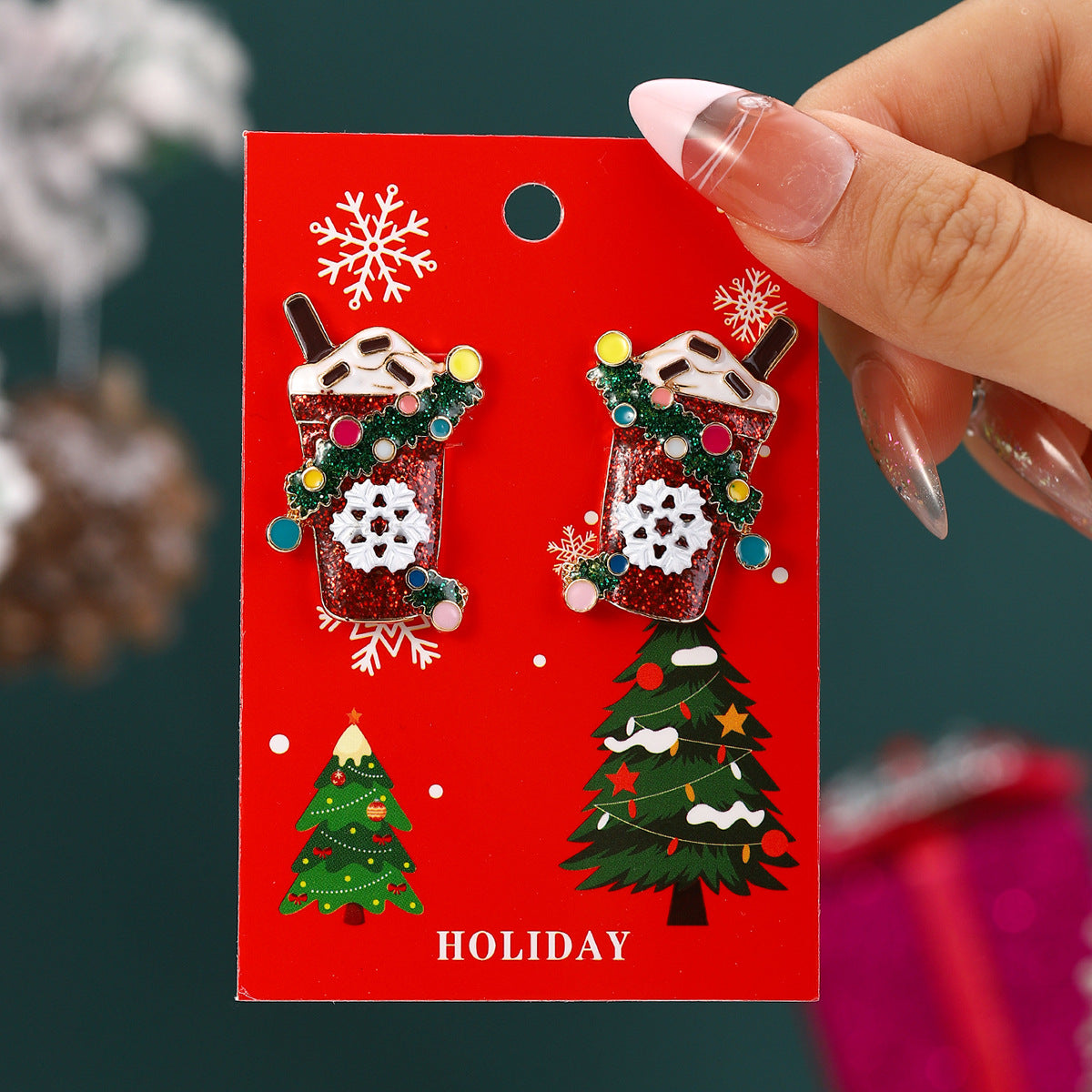European And American Cross-Border Hot Selling New Christmas Pendant Earrings Cartoon Diamond Alloy Material Christmas Earrings Series Wholesale