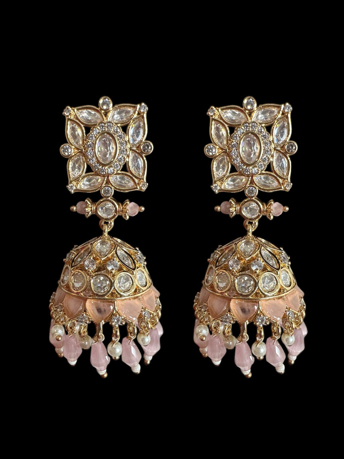 DJET71 Kaheesha Polki jhumka and tika set in pink ( READY TO SHIP )