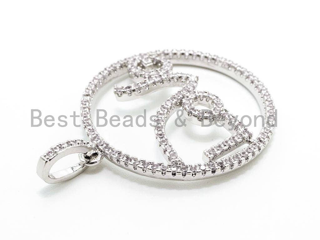 CZ Micro Pave Love Letter in a Ring Pendant, Cubic Zirconia Pendant/Charm,Pave Findings, Gold/Black/Silver/Rose Gold, 27x37mm, sku#F314