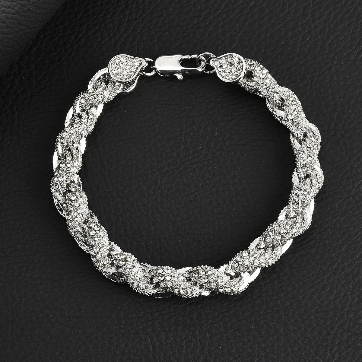 European And American Hip-Hop Mens Necklace 10mm Alloy Braided Chain With Diamonds