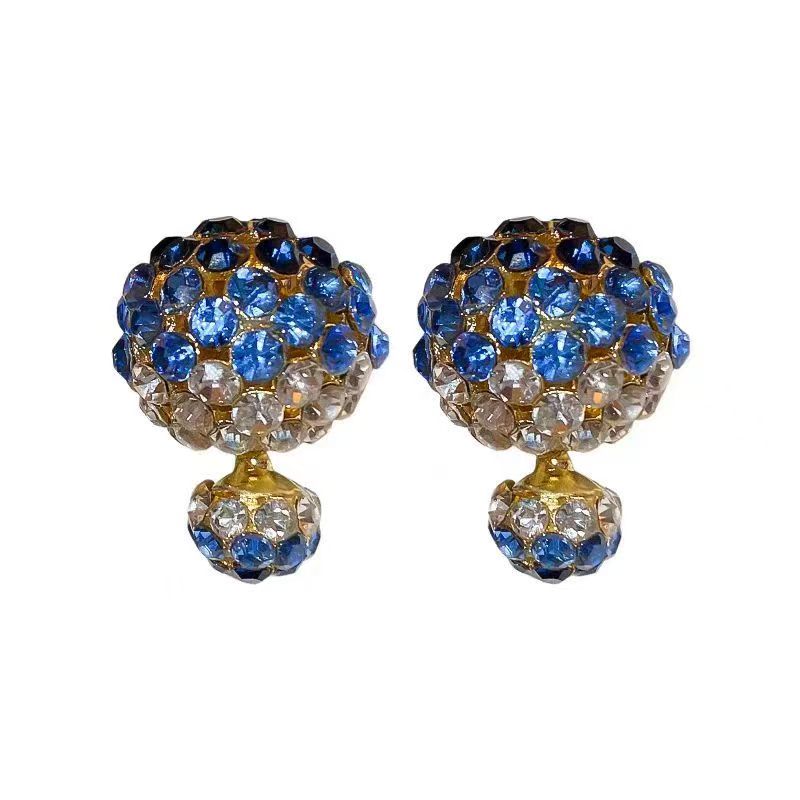 Silver Needle Diamond Round Earrings, Dual-Wear Front & Back, Korean Light Luxury Studs