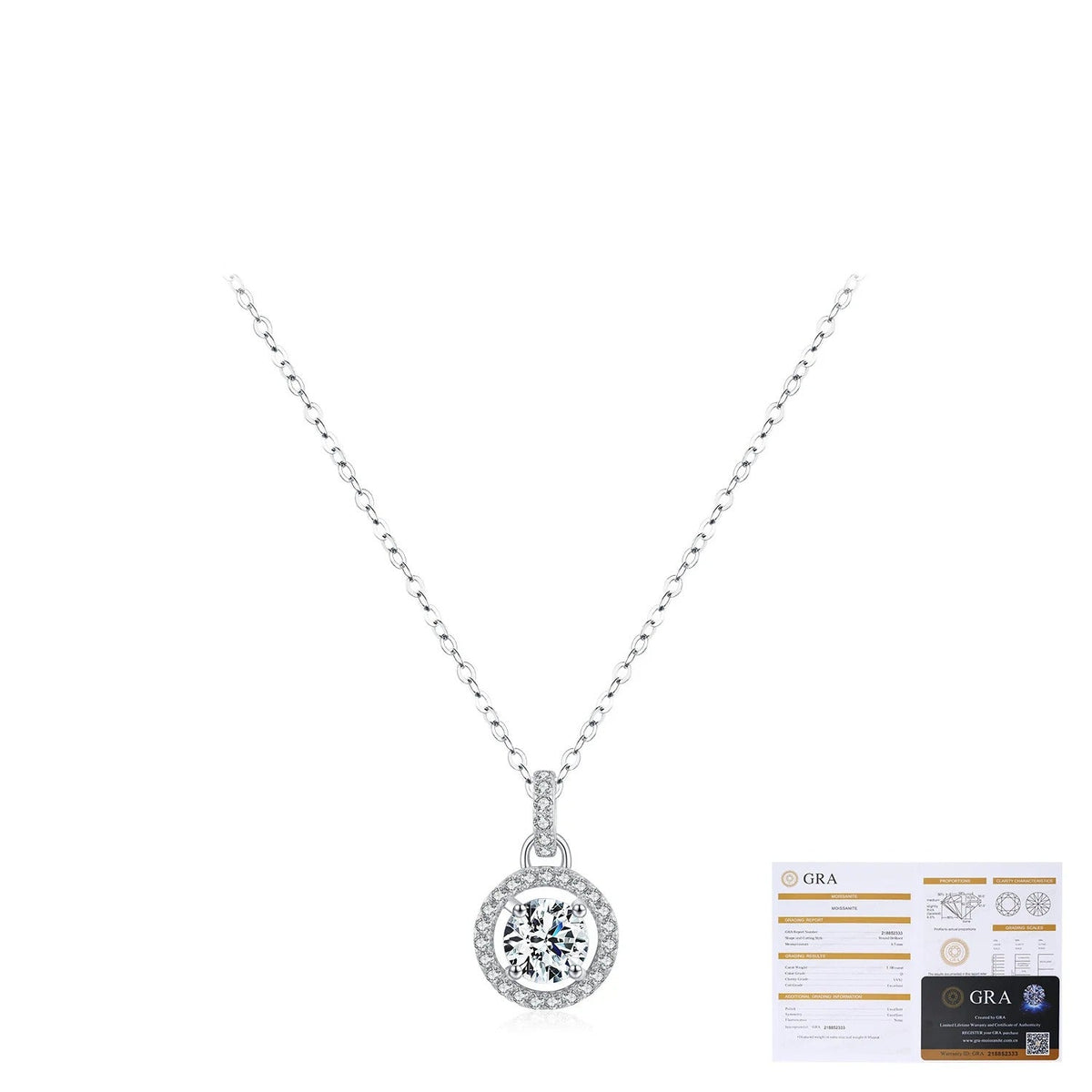 Round D-Color VVS1 Moissanite Pendant Necklace in Sterling Silver – Delicate Clavicle Chain with Geometric Design