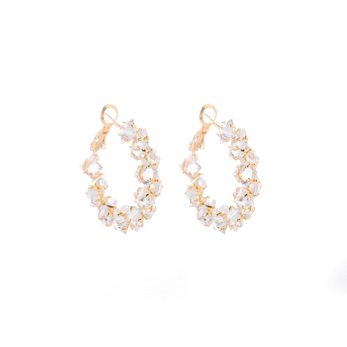 Dazzling Irregular Crystal Circle Hoop Earrings with S925 Sterling Silver Post, New Trend Elegant Geometry Earrings for Women Gifts | Cubic Zirconia