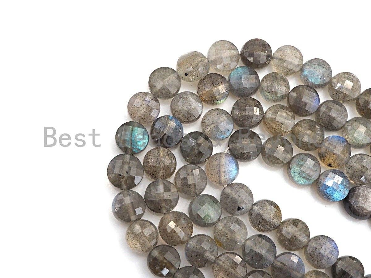 High Quality Turtle Shell Cut Natural Labradorite Coin beads, 4mm/6mm/8mm Checkerboard Cut Labradorite, 16" Full strand, Sku#U754