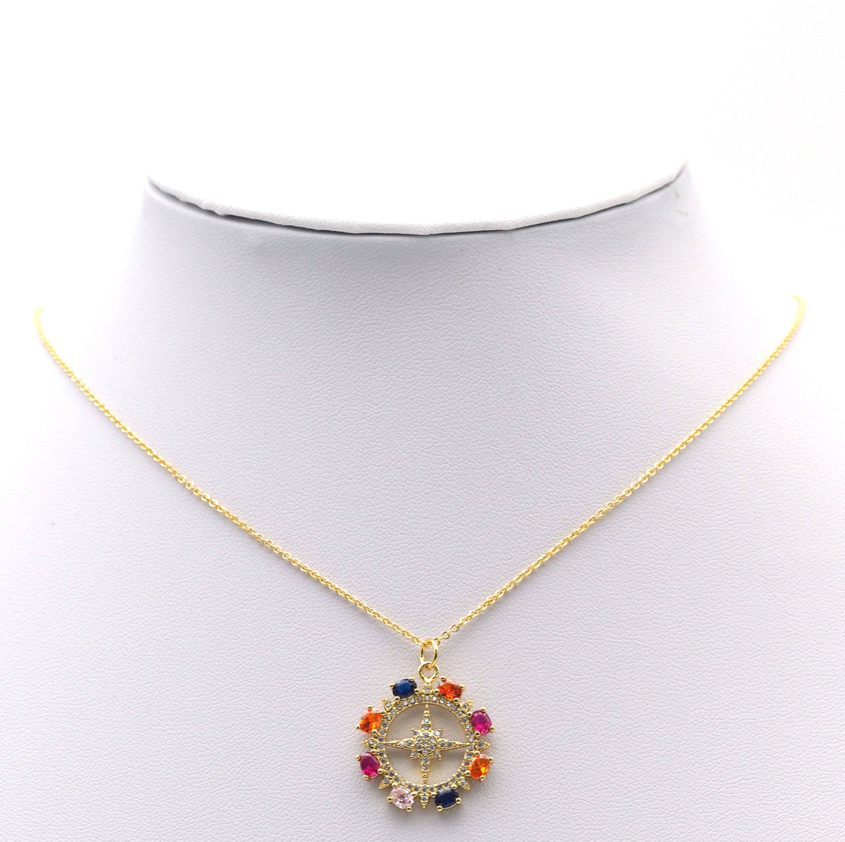 Colorful Stone Gold North Star Round Charm, Sku#LX115