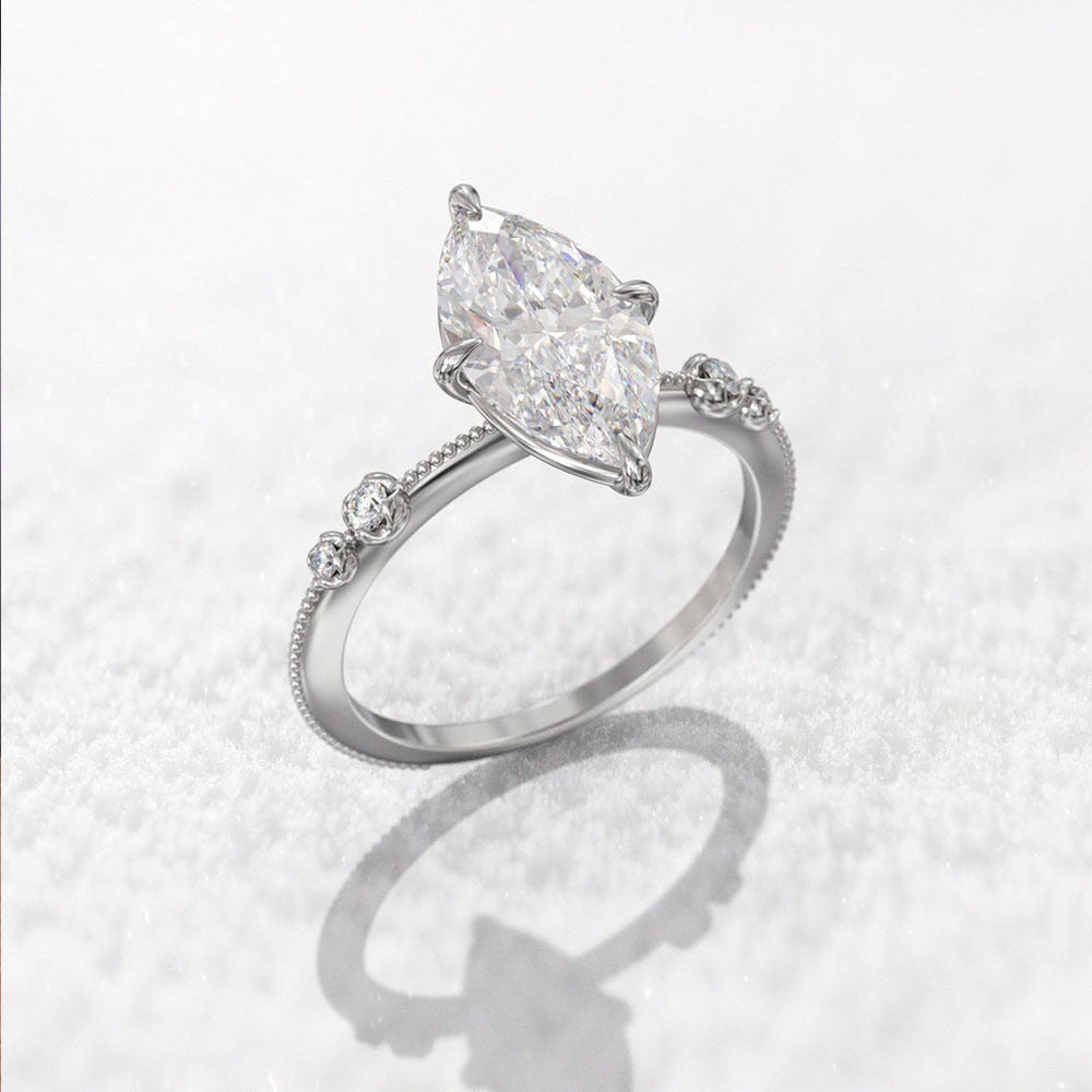 Classic Four-claw Hand-set Marquise-cut Zircon Ring For Women