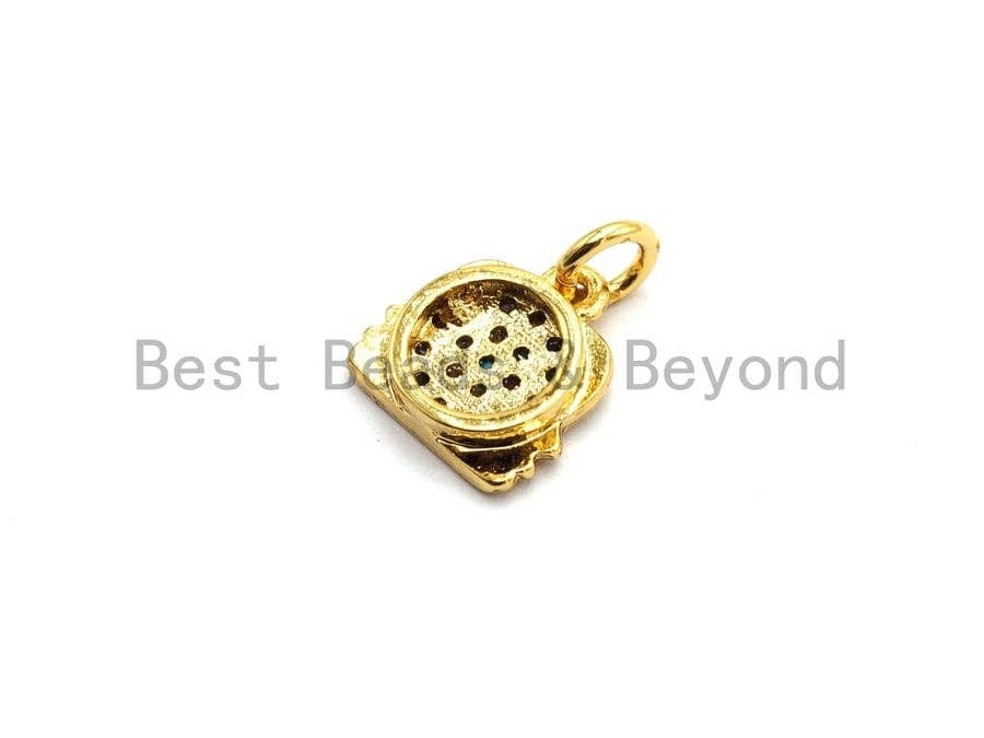 Small CZ Colorful Micro Pave Purse With Two Face Pendant, Purse Lock Shaped Pave Pendant, Gold plated, 10x11mm, Sku#F724