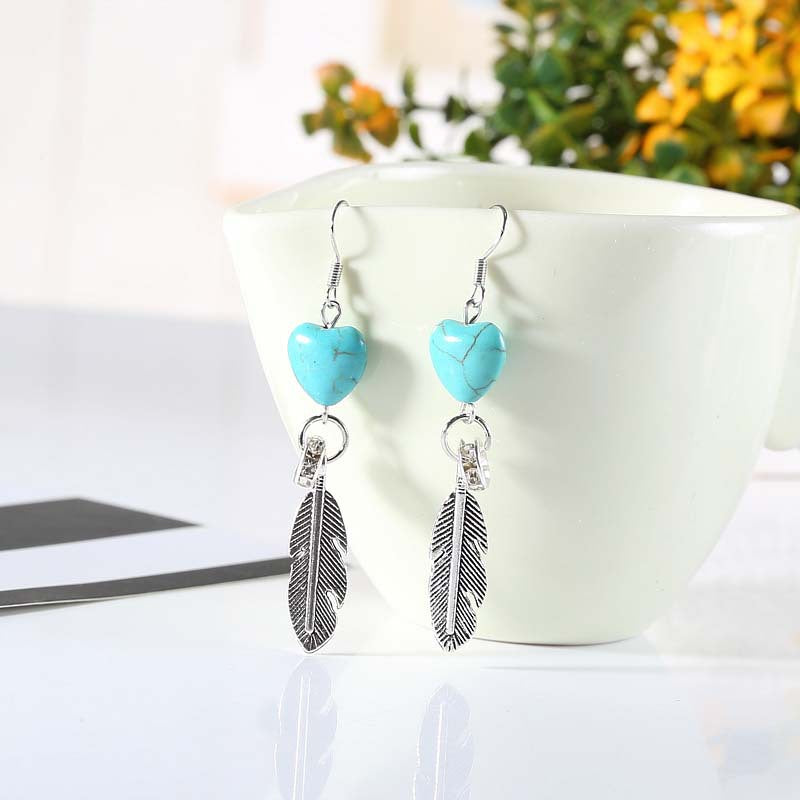 Women's Korean Style Trendy Turquoise Feather Vintage Alloy Stud Earrings