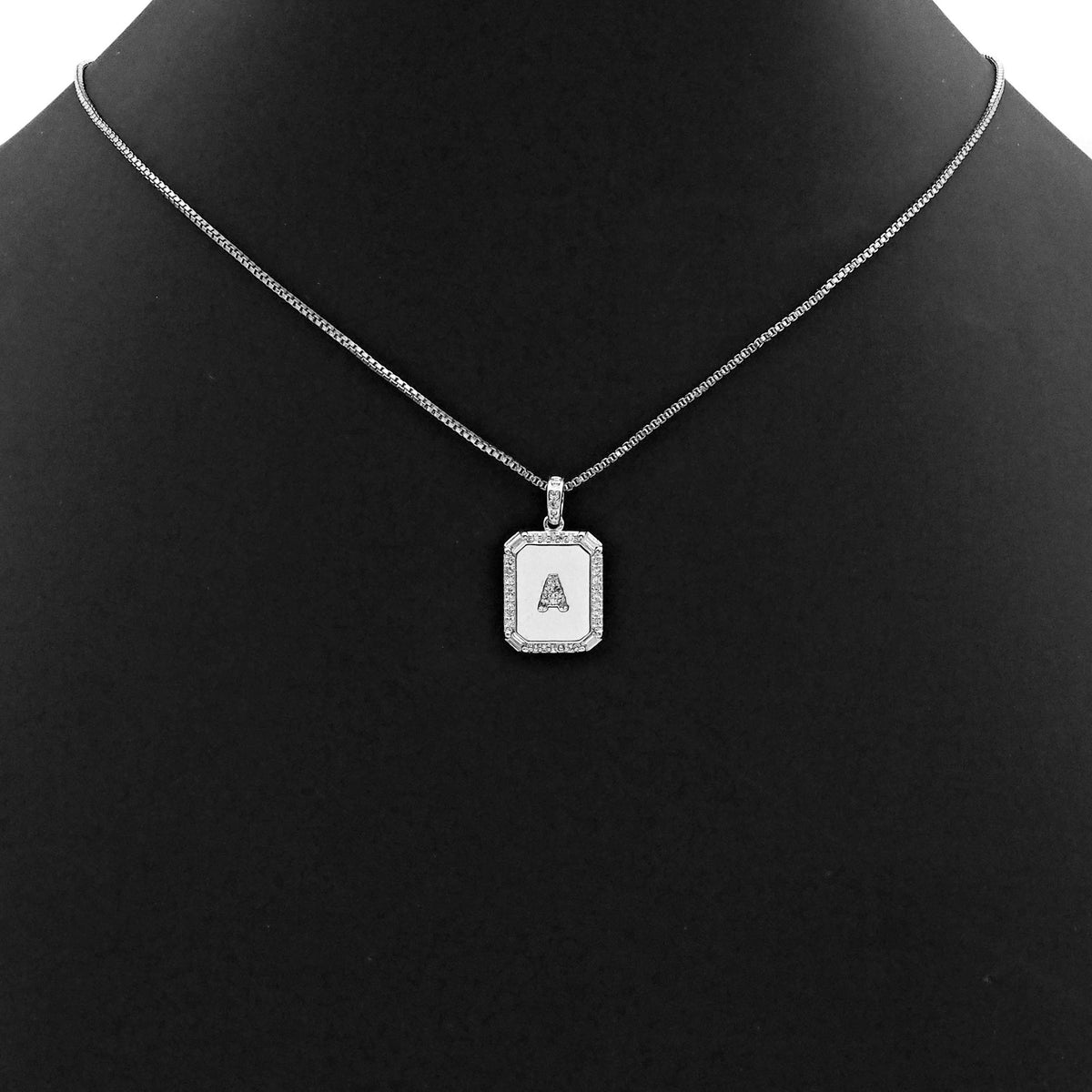 Silver Initial Tag Letter Charm, CZ A - Z Alphabet Letter, SKU#ML75