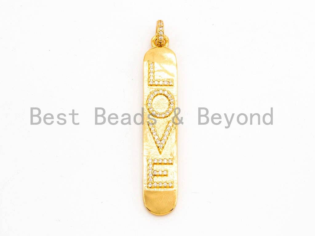 CZ Love Micro Pave Long Bar Love Pendant, Cubic Zirconia Strip Pendant, Micro pave Oval shape pendant, 50x9mm, sku#F354
