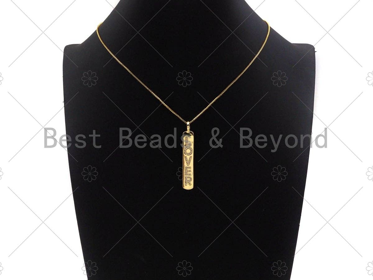 CZ Micro Pave LOVER Long Bar Pendant, Cubic Zirconia Strip Pendant, Gold Lover Bar,  Micro pave Bar shape pendant, 8x51mm, sku#LK136