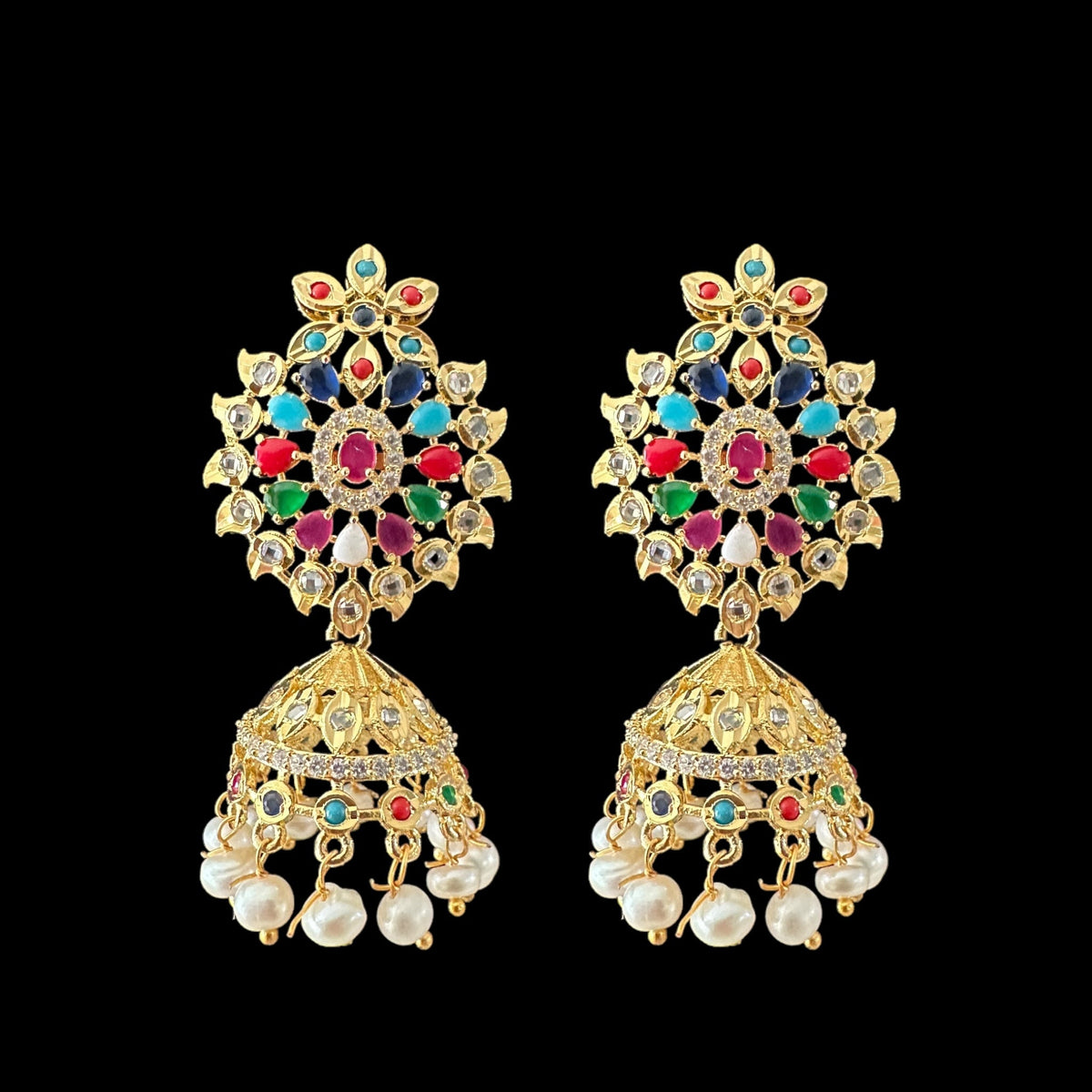 PS316 fresh water pearl pendant set in navratan  ( READY TO SHIP )