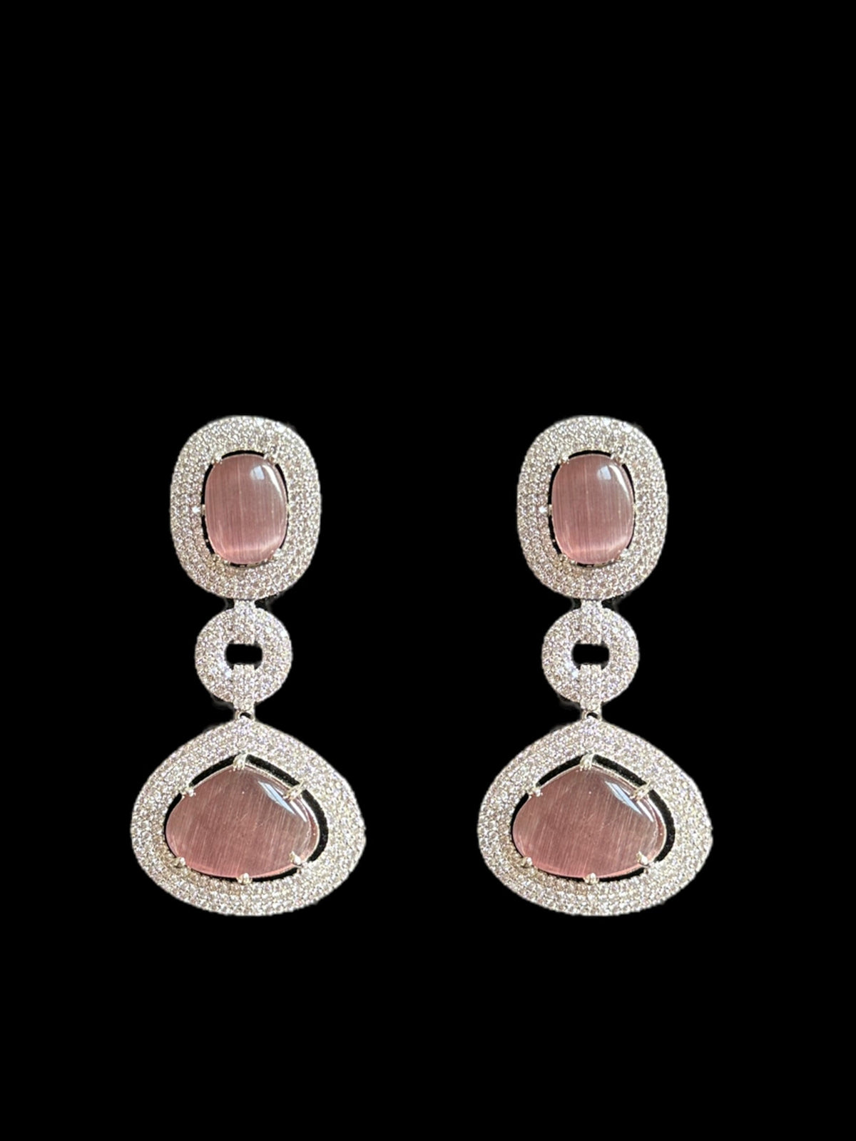DNS98 CZ necklace set in pink  - silver plated ( READY TO SHIP )