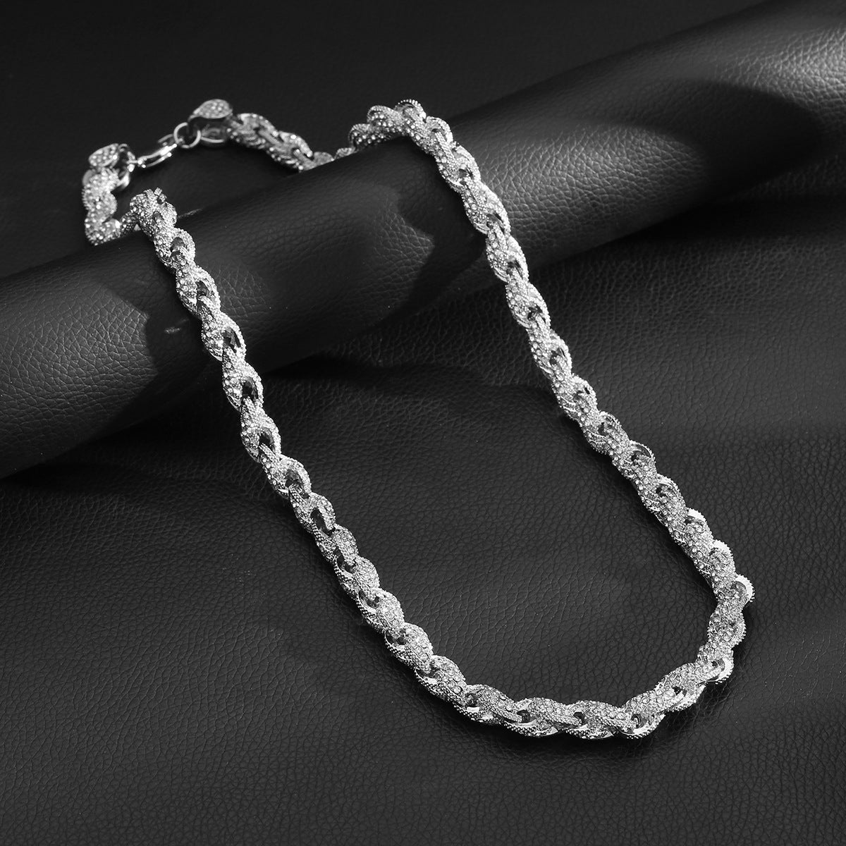 European And American Hip-Hop Mens Necklace 10mm Alloy Braided Chain With Diamonds