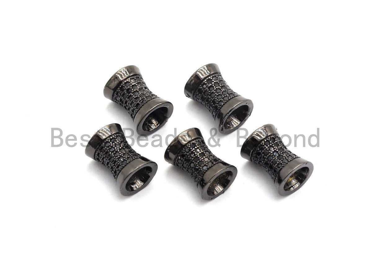 Black CZ Pave On Black Hourglass Spacer Beads, Big Large Hole beads , Cubic Zirconia Drum Barrel Space Beads, 10x8mm, SKU#C90