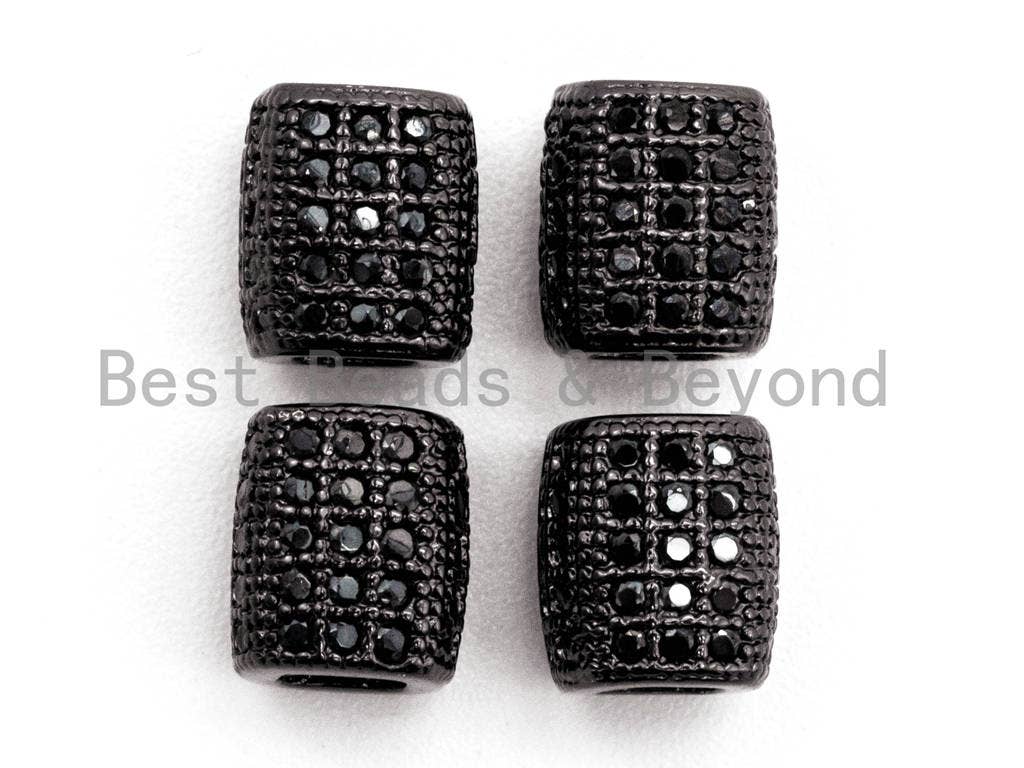 Black CZ Pave On Black Big Large Hole Barrel Spacer Micro Pave Beads, Cubic Zirconia Drum Barrel Space Beads, 7x6mm, SKU#G324