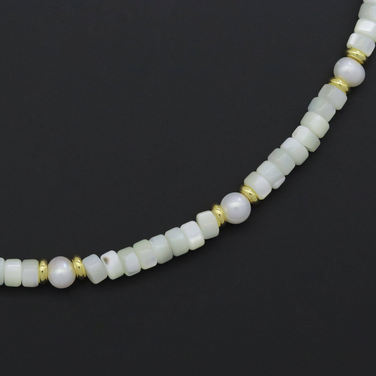 Natural Mother of Pearl Heishi Beads with Gold spacer neckla