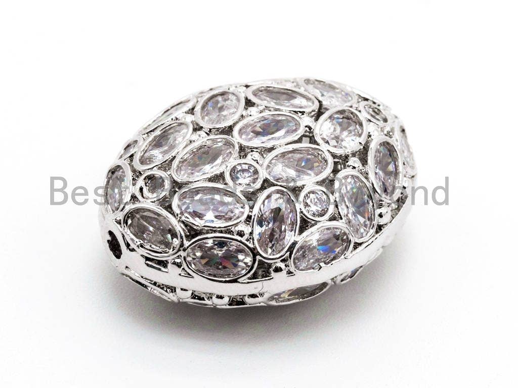 25mm/18mm CZ Micro Pave Large Oval Spacer Beads Diamond Crystal for Bracelet/Necklace, Cubic Zirconia Large Space Beads, 1pc, sku#G303