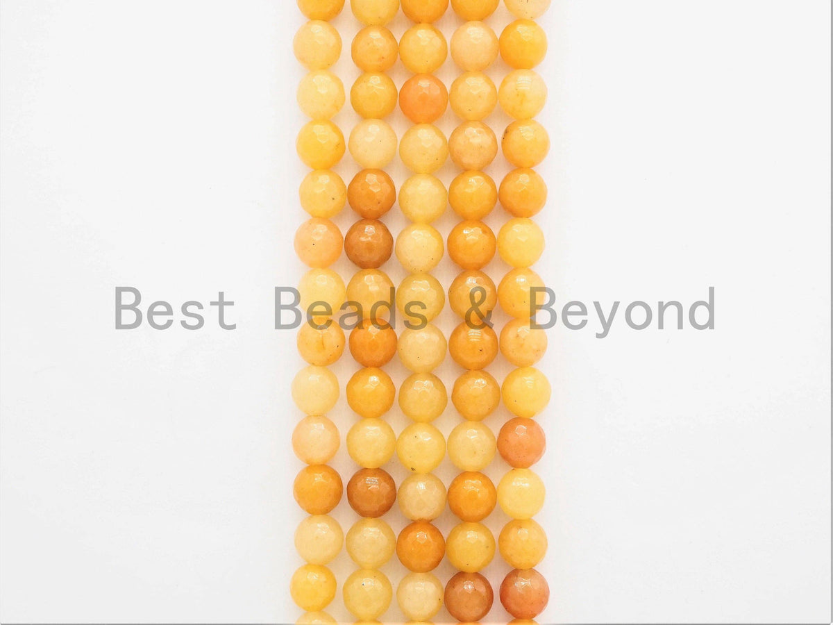 Yellow Jade Round Faceted Beads, 6mm/8mm/10mm/12mm, Yellow Gemstone Beads, 15.5inch strand, SKU#U390
