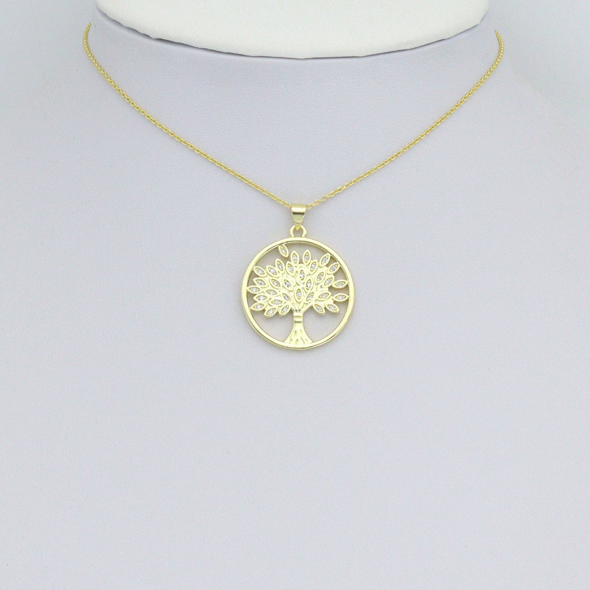 Oval CZ Gold Tree Charm Pendant, Sku#LK1163