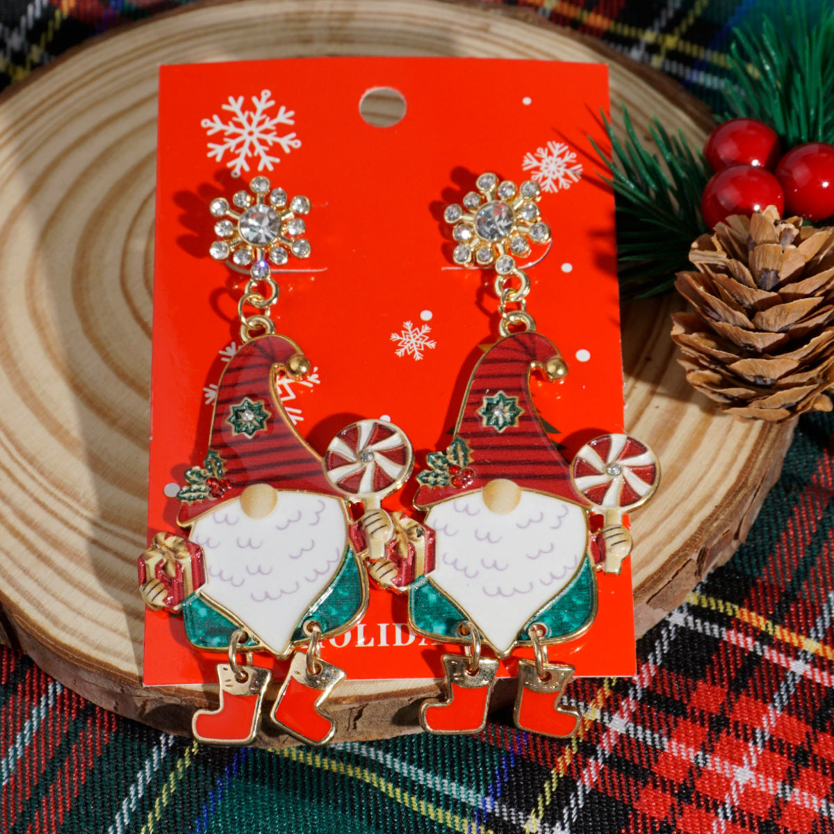 European And American Cross-Border Hot Selling New Christmas Pendant Earrings Cartoon Diamond Alloy Material Christmas Earrings Series Wholesale