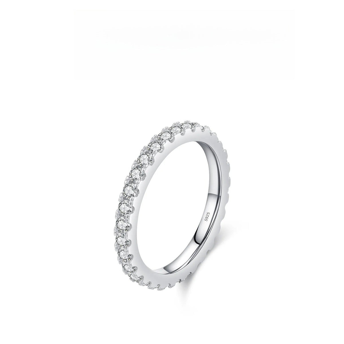Geometric D-Color VVS1 Moissanite-Pave Engagement Ring in Sterling Silver – Stackable Minimalist Band