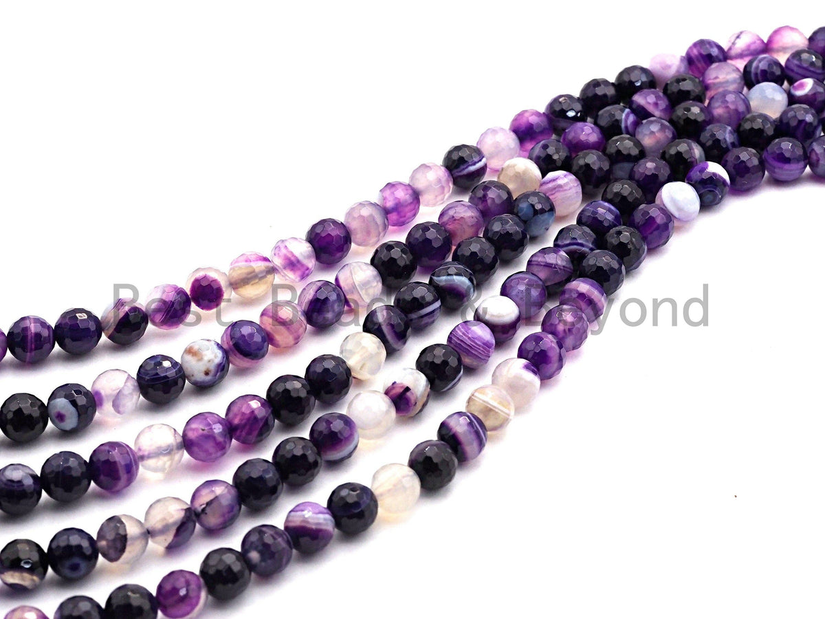 High Quality Natural Faceted Purple Banded Agate beads, 6mm/8mm/10mm/12mm Gemstone beads, Natural Agate Beads, 15.5inch strand, SKU#U446