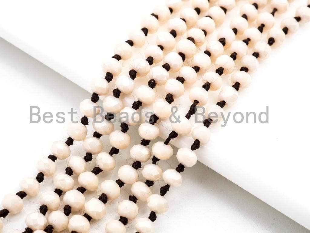 60 Long Hand Knotted Beige Color Crystal Necklace, D18